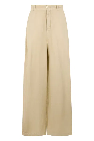 120% Lino Loose High-waist Linen Pants In Brown