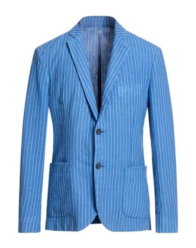 120% Lino Man Blazer Azure Size L Linen In Blue