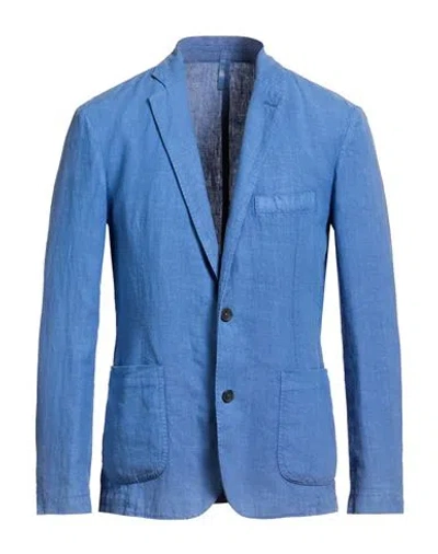 120% Lino Man Blazer Azure Size Xxl Linen In Blue