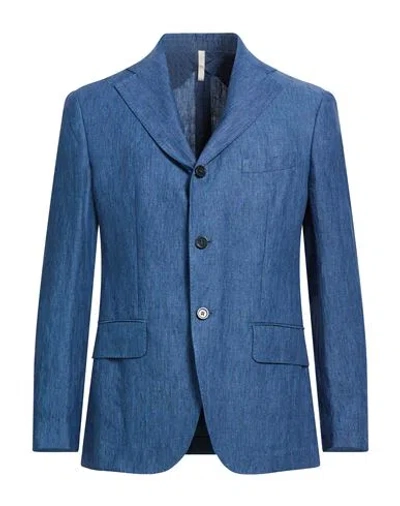 120% Lino Man Blazer Blue Size 44 Linen