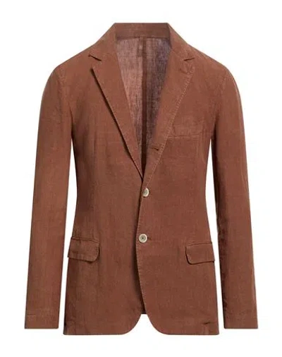 120% Lino Man Blazer Brown Size Xl Linen