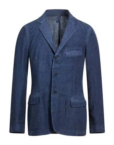 120% Lino Man Blazer Navy Size 3xl Linen In Blue