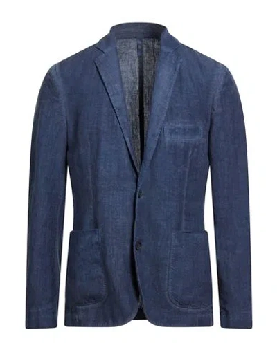 120% Lino Man Blazer Navy Size 3xl Linen In Blue