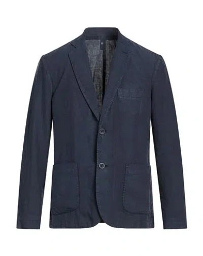 120% Lino Man Blazer Navy Size Xl Linen In Blue