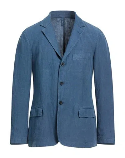 120% Lino Man Blazer Slate Blue Size Xl Linen