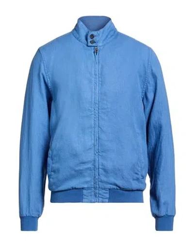 120% Lino Man Jacket Azure Size L Linen In Blue