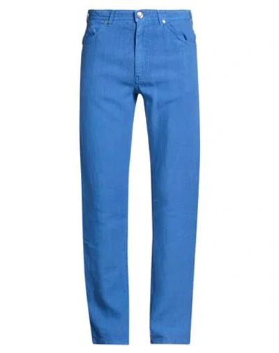 120% Lino Man Pants Azure Size 32 Linen In Blue
