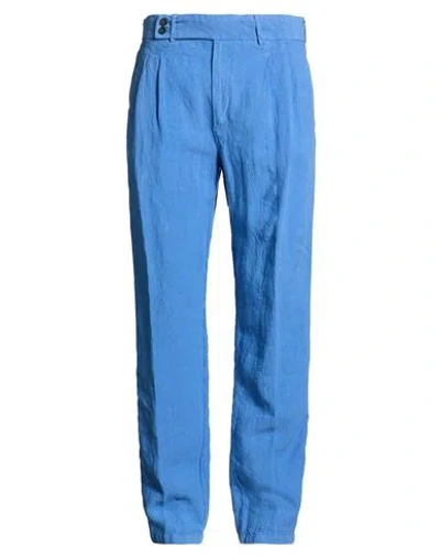 120% Lino Man Pants Azure Size 38 Linen In Blue