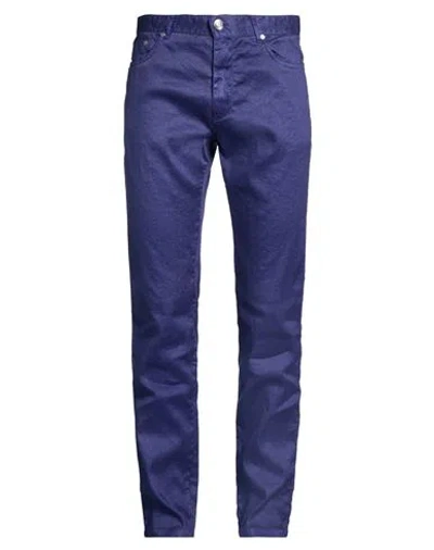 120% Lino Man Pants Blue Size 33 Linen