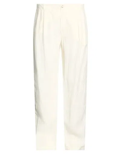 120% Lino Man Pants Ivory Size 28 Linen In White