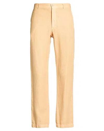 120% Lino Man Pants Marigold Size 32 Linen In Orange