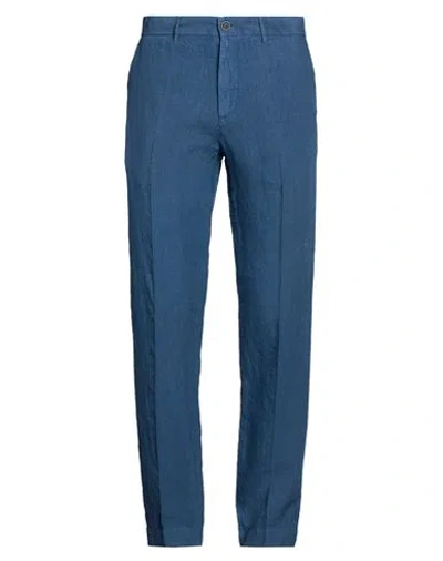 120% Lino Man Pants Navy Size 32 Linen In Blue