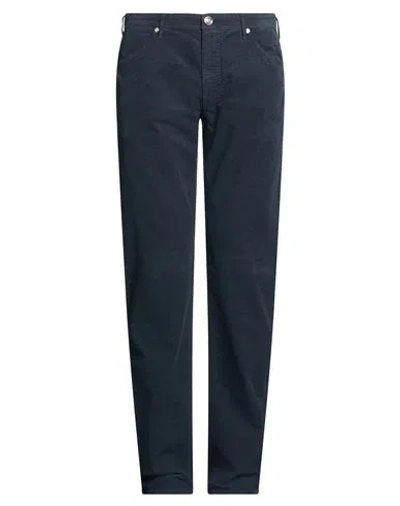 120% Lino Man Pants Navy Size 36 Cotton, Elastane In Blue
