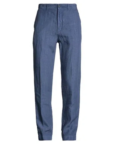 120% Lino Man Pants Navy Size 38 Linen In Blue