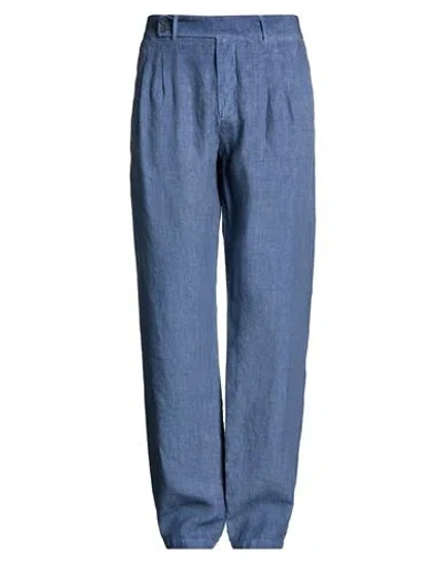 120% Lino Man Pants Navy Size 38 Linen In Blue