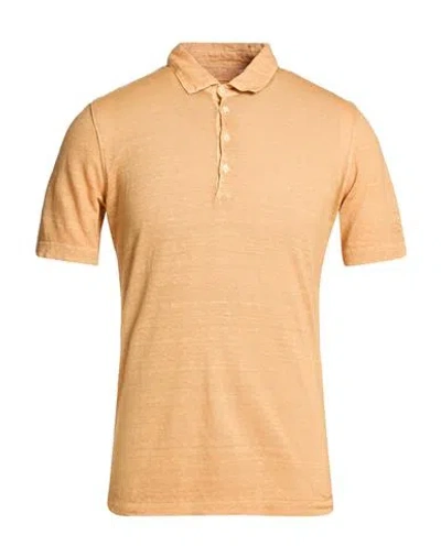 120% Lino Man Polo Shirt Apricot Size S Linen In Orange