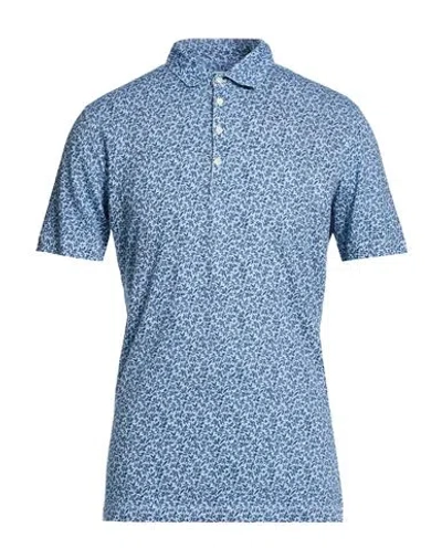 120% Lino Man Polo Shirt Blue Size L Linen