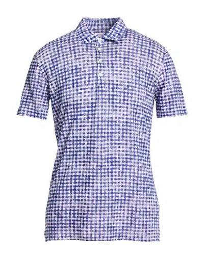 120% Lino Man Polo Shirt Bright Blue Size L Linen