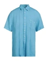 120% Lino Man Shirt Azure Size 3xl Linen In Blue