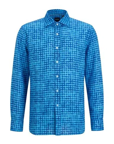 120% Lino Man Shirt Azure Size L Linen In Blue