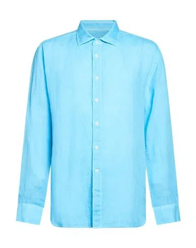 120% Lino Man Shirt Azure Size Xxl Linen In Blue