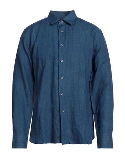 120% Lino Man Shirt Blue Size 3xl Linen