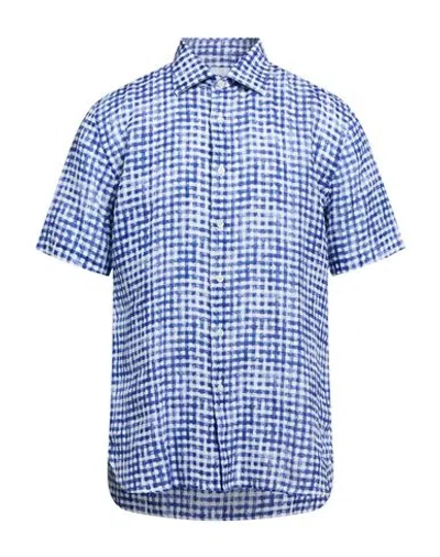 120% Lino Man Shirt Bright Blue Size L Linen