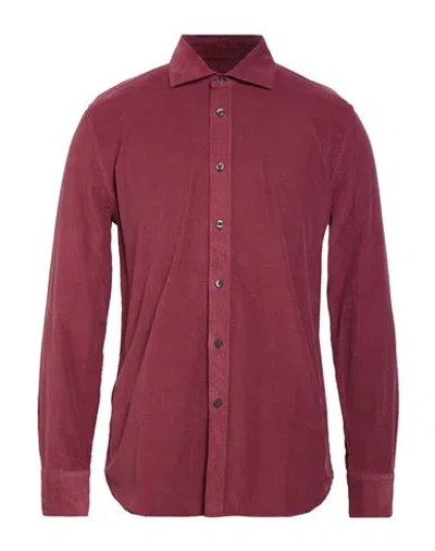 120% Lino Man Shirt Burgundy Size Xs Cotton In Purple
