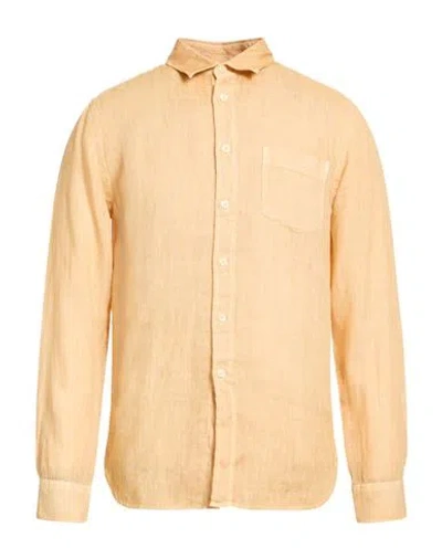 120% Lino Man Shirt Camel Size 3xl Linen In Orange