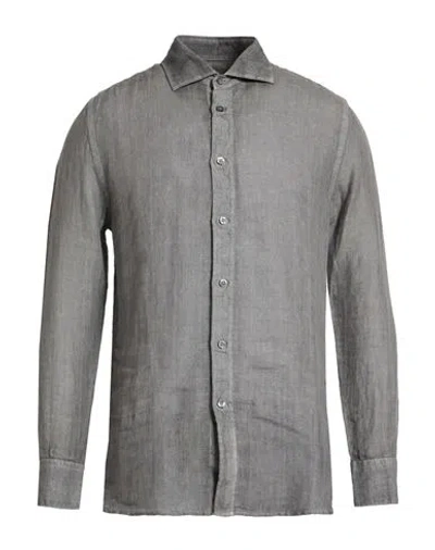 120% Lino Man Shirt Charcoal Size Xxl Linen In Silver