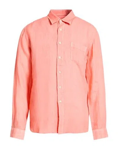 120% Lino Man Shirt Coral Size 3xl Linen In Pink