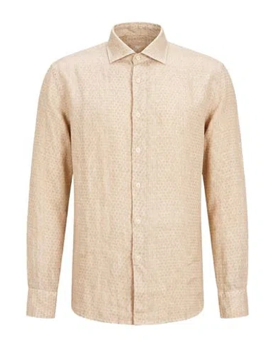 120% Lino Man Shirt Cream Size L Linen In White