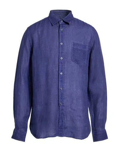 120% Lino Man Shirt Dark Purple Size 3xl Linen In Blue