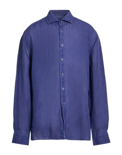 120% Lino Man Shirt Dark Purple Size 3xl Linen In Blue
