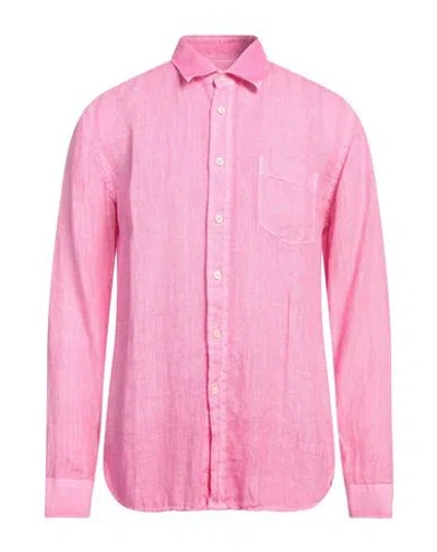 120% Lino Man Shirt Fuchsia Size 3xl Linen In Pink