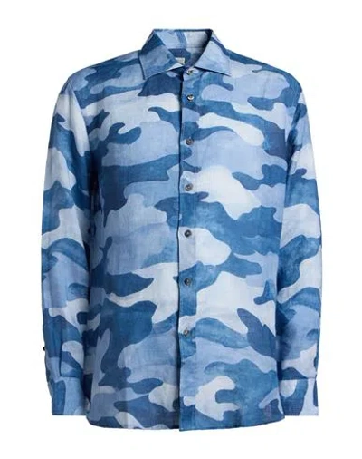120% Lino Man Shirt Light Blue Size Xxl Linen In Multi
