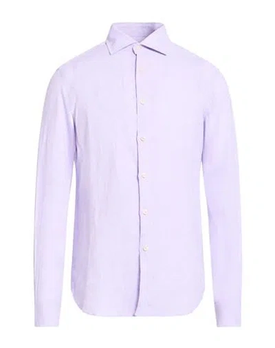 120% Lino Man Shirt Lilac Size 46 Linen In Purple