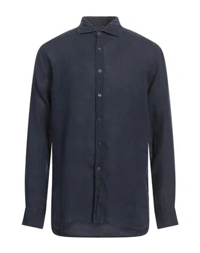 120% Lino Man Shirt Midnight Blue Size 3xl Linen