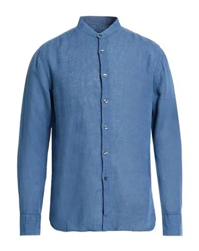 120% Lino Man Shirt Midnight Blue Size M Linen