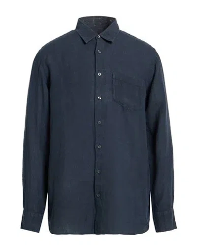 120% Lino Man Shirt Midnight Blue Size Xl Linen