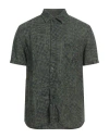 120% Lino Man Shirt Military Green Size Xxl Linen In Green