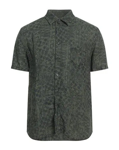 120% Lino Man Shirt Military Green Size Xxl Linen