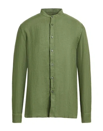 120% Lino Linen Shirt Long Sleeves Slim Fit In Green