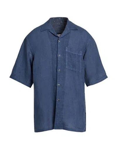 120% Lino Man Shirt Navy Size 3xl Linen In Blue