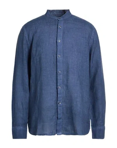 120% Lino Man Shirt Navy Size 3xl Linen In Blue