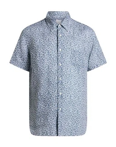 120% Lino Man Shirt Navy Size L Linen In Blue