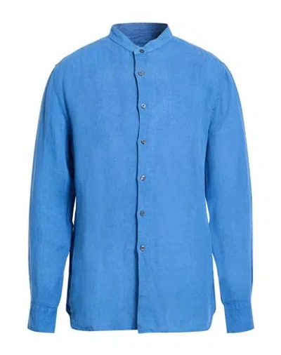 120% Lino Man Shirt Navy Size Xxl Linen In Blue