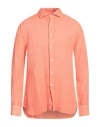 120% Lino Man Shirt Orange Size 3xl Linen