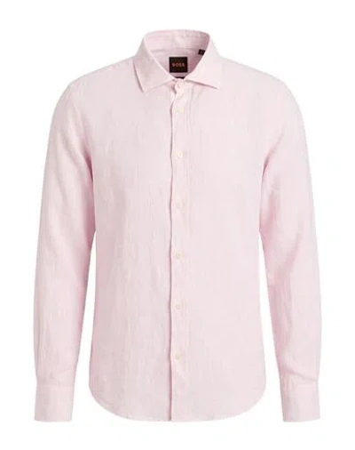 120% Lino Man Shirt Pink Size L Linen
