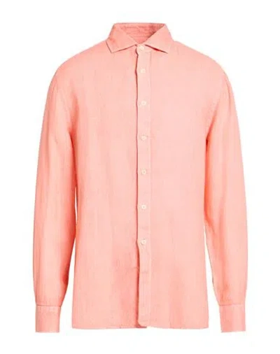 120% Lino Man Shirt Salmon Pink Size 3xl Linen